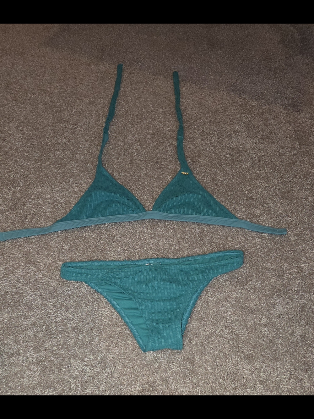 Roxy Teal Textured Triangle Bikini - Women Swim